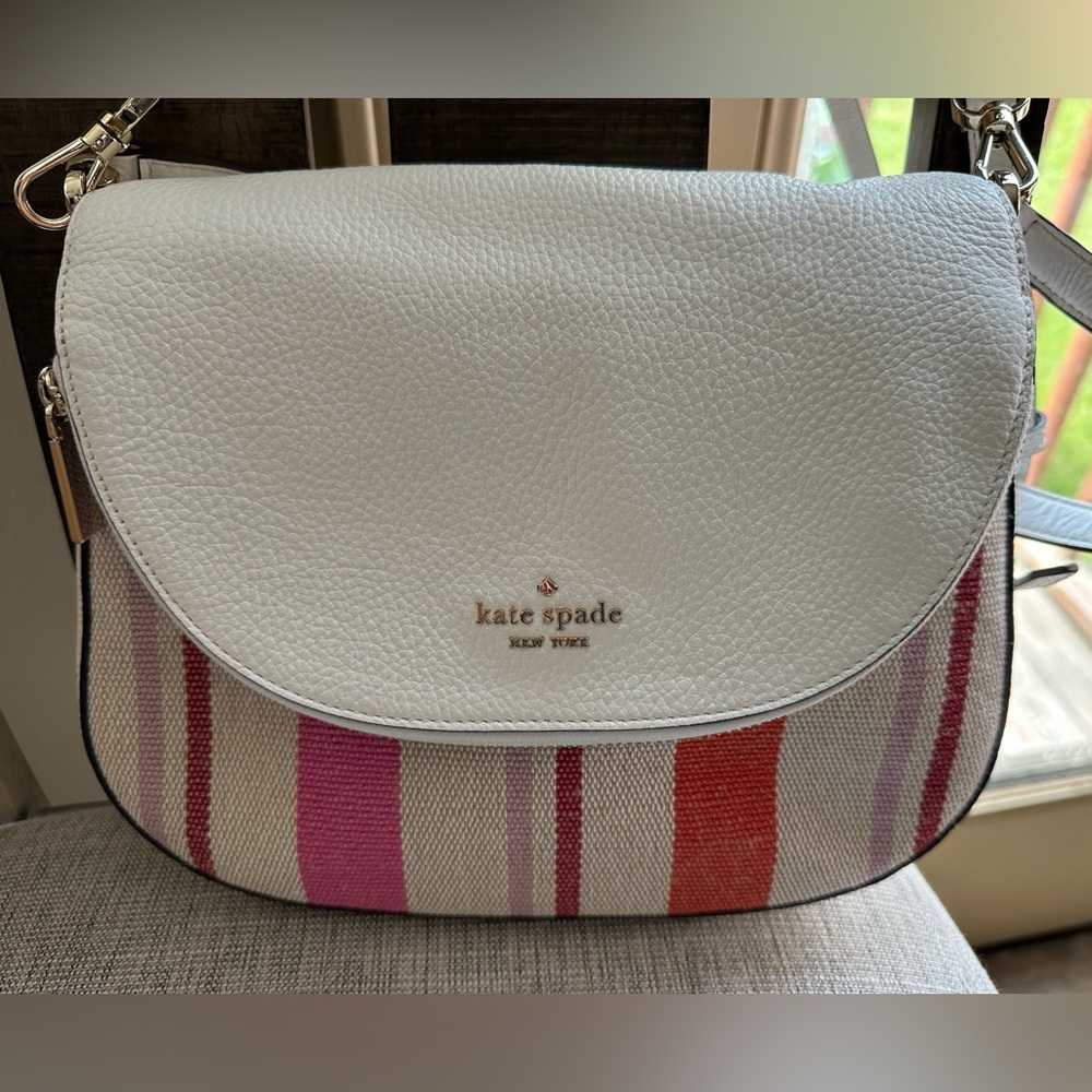 Mint Kate spade Leila Striped Rare Leather & Canvas Shoulder & Or crossbody bag - Picture 2 of 12